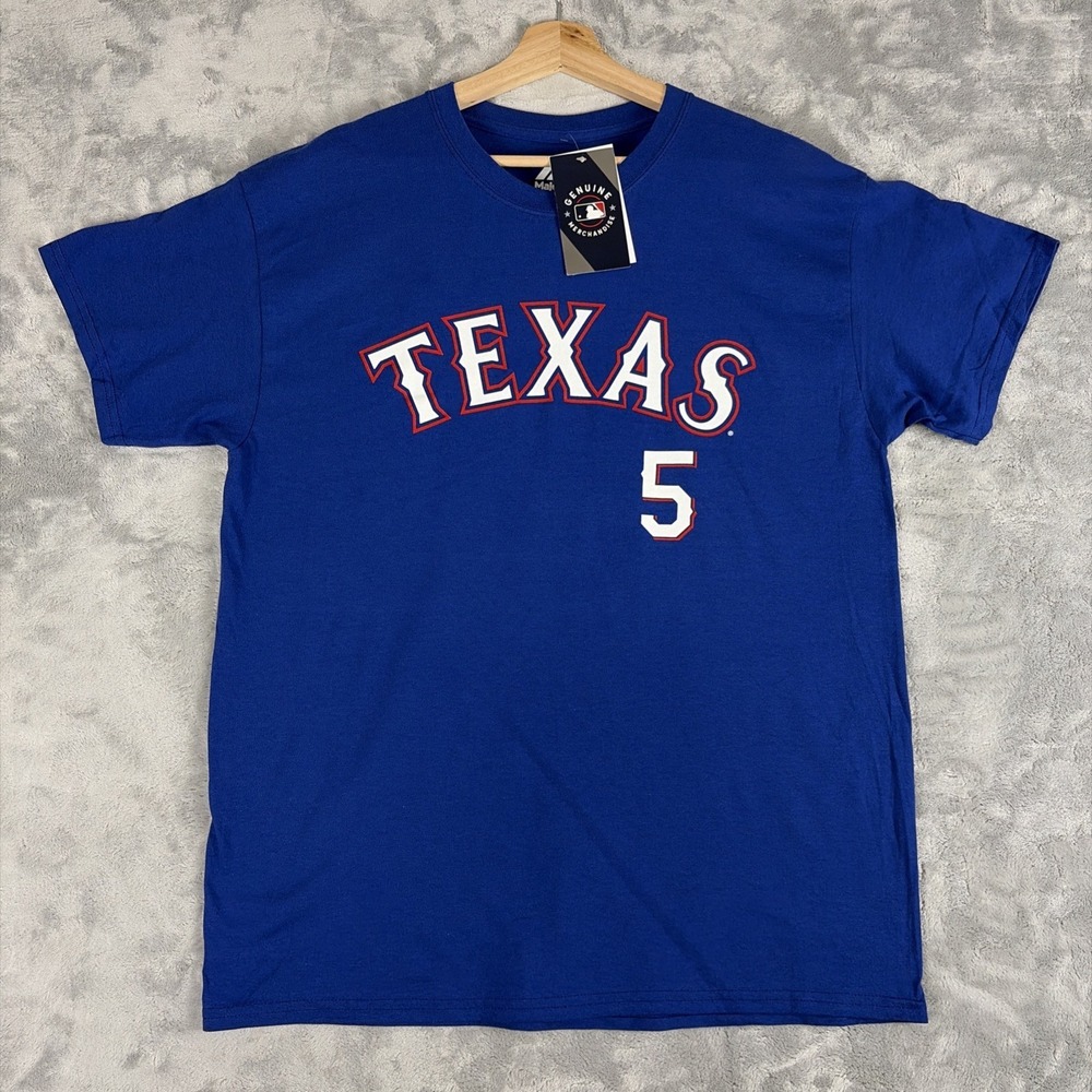 Majestic Texas Rangers Corey Seager #5 Blue MLB Baseball T-Shirt Men's Large NWT